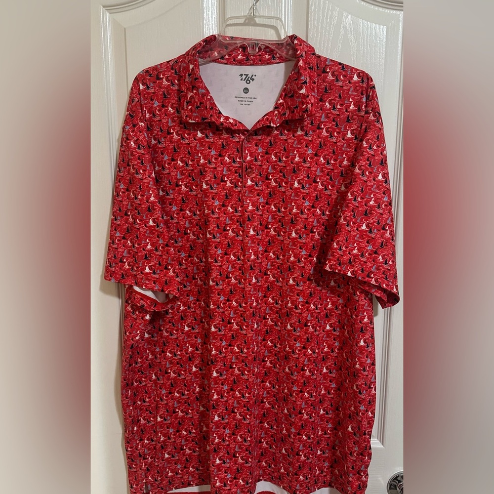 NWOT Men’s Big & Tall 1764 Golf Polo Red Sail Boats Performance Sporty. Size 2XL